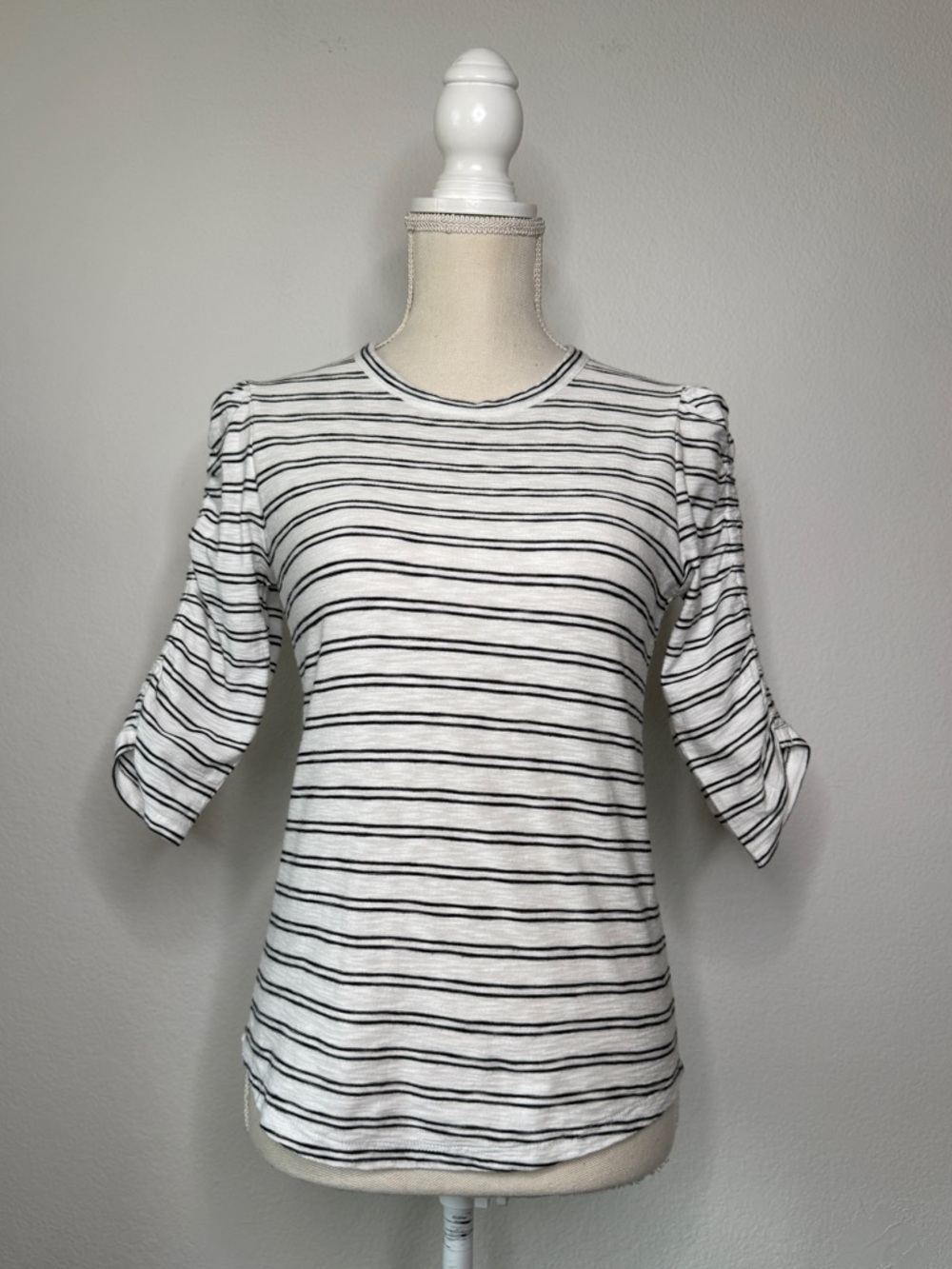 Veronica Beard Waldorf Stripe Pima Cotton Ruched Sleeve Tee Shirt XS